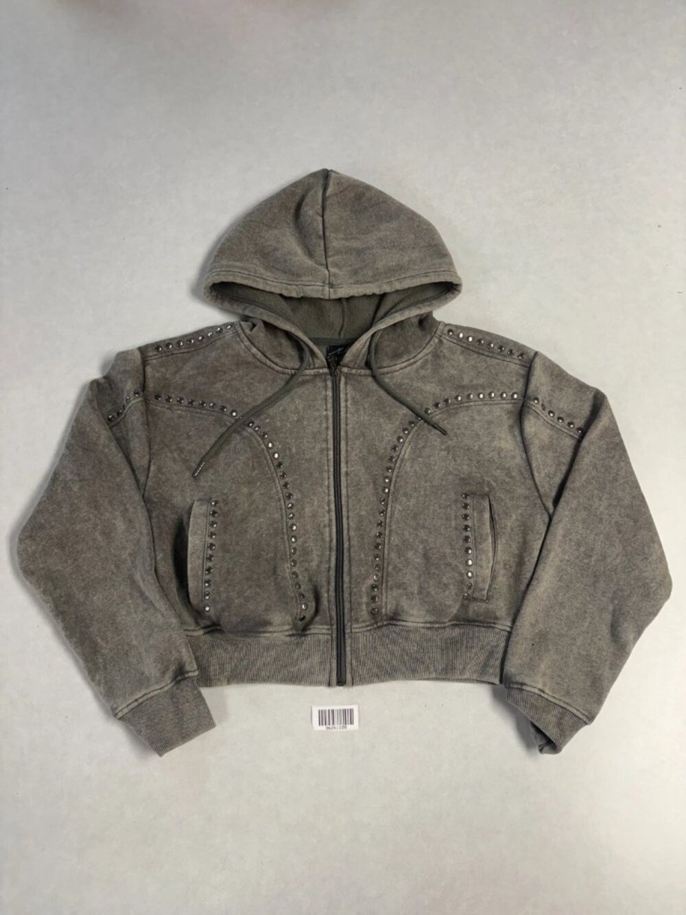 NWT Red Fox Womens Studded Cropped Fleece Full-Zip Hoodie Charcoal Wash Size M